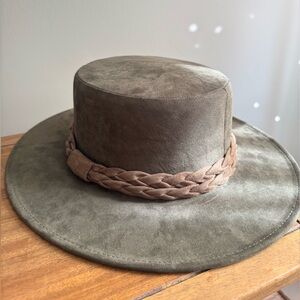 Anthropologie ASN Braided Wide-Brin Rancher Hat Moss Green